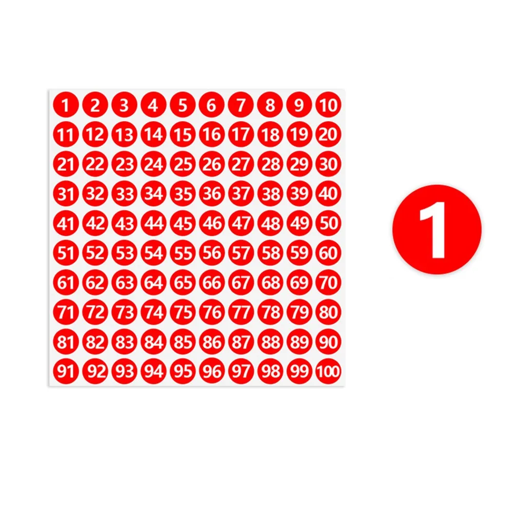 100Sheets 1-100 Labels Number Stickers Self-adhesive Round Consecutive Number Stickers Waterproof Storage Sorting