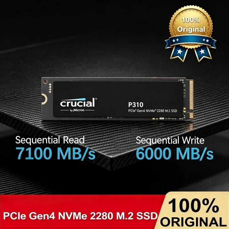 Unidade de Estado Sólido Interna para PC Crucial P310 2280 PCIe Gen4 3D NAND NVMe M.2 SSD, até 7.000 MB/s, 1TB, 2TB, Pacote OEM