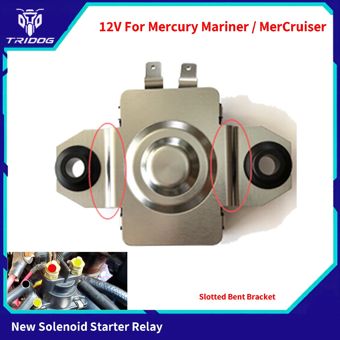 12V Starter Solenoid Relay For MerCruiser V4 V6 V8 3.7L 3.4L Mercury Mariner Outboard Motors 35-275 HP 8M0185622 Insulated Base
