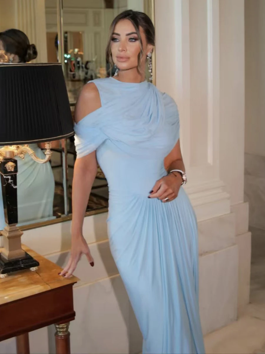 SLIM FIT ชุดราตรี Maxi ชุดวินเทจฤดูร้อนเอวสูงจัดเลี้ยง Robe แขนสั้น Street PARTY Dress 2025 ยาว Verstidos