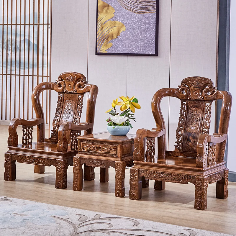 

Villa large apartment classical log sofa, Chinese living room solid wood