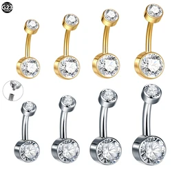 1Pc G23 Titanium Belly Button Rings 6mm 8mm 10mm 12mm with Round CZ Internally Threaded Navel Rings Belly Barbell Rings Jewelry