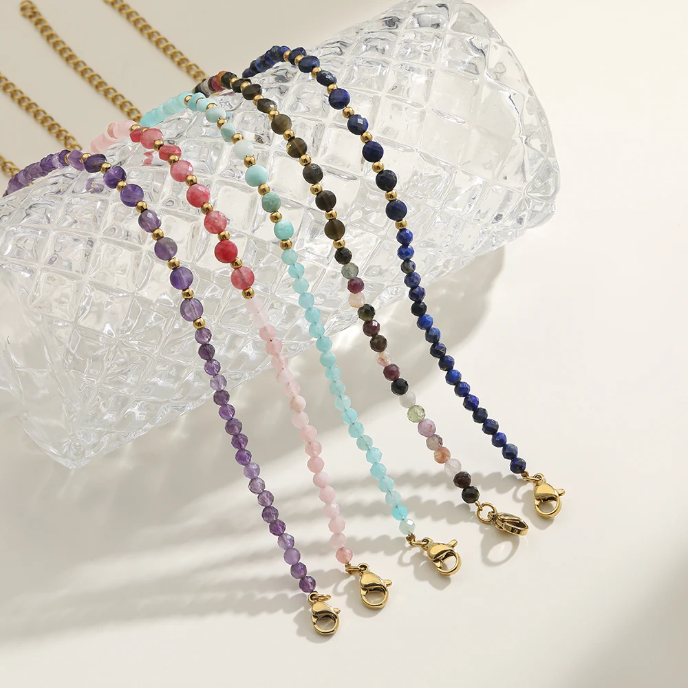 

2024 Faceted Nature Stone Bracelet Fashion Vintage Jewelry Gold Color Spacer Beaded Bracelets For Women Adjustable Jewelry Gift