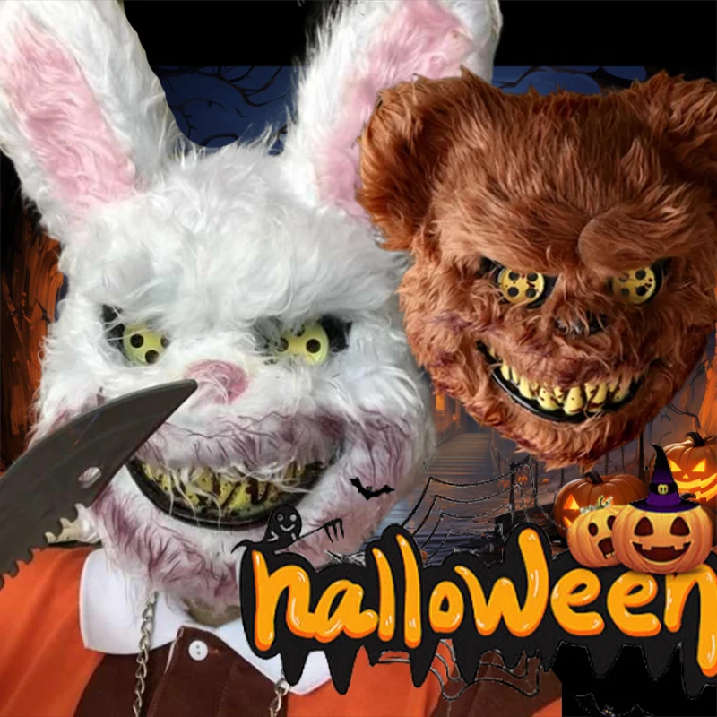 

Маска кровавый плюшевый кролик на Хэллоуин, праздничная маска, реалистичный кровавый медведь, кролик, головной убор, забавный реквизит, ужасная маска на Хэллоуин, подарки