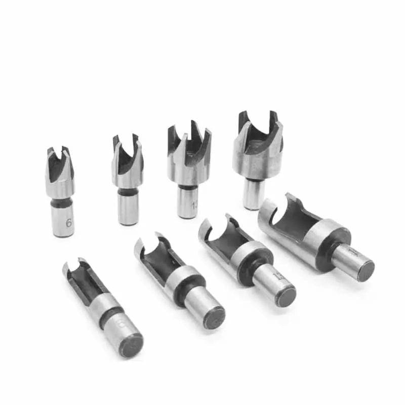 4/8 Cái Thép Carbon Vòng Tay Cầm Gỗ Cắm Lỗ Cắt Cắt Khoan Bộ Dowel Máy Làm Dụng Cụ Lỗ dao Cắt Khoan 6-16Mm
