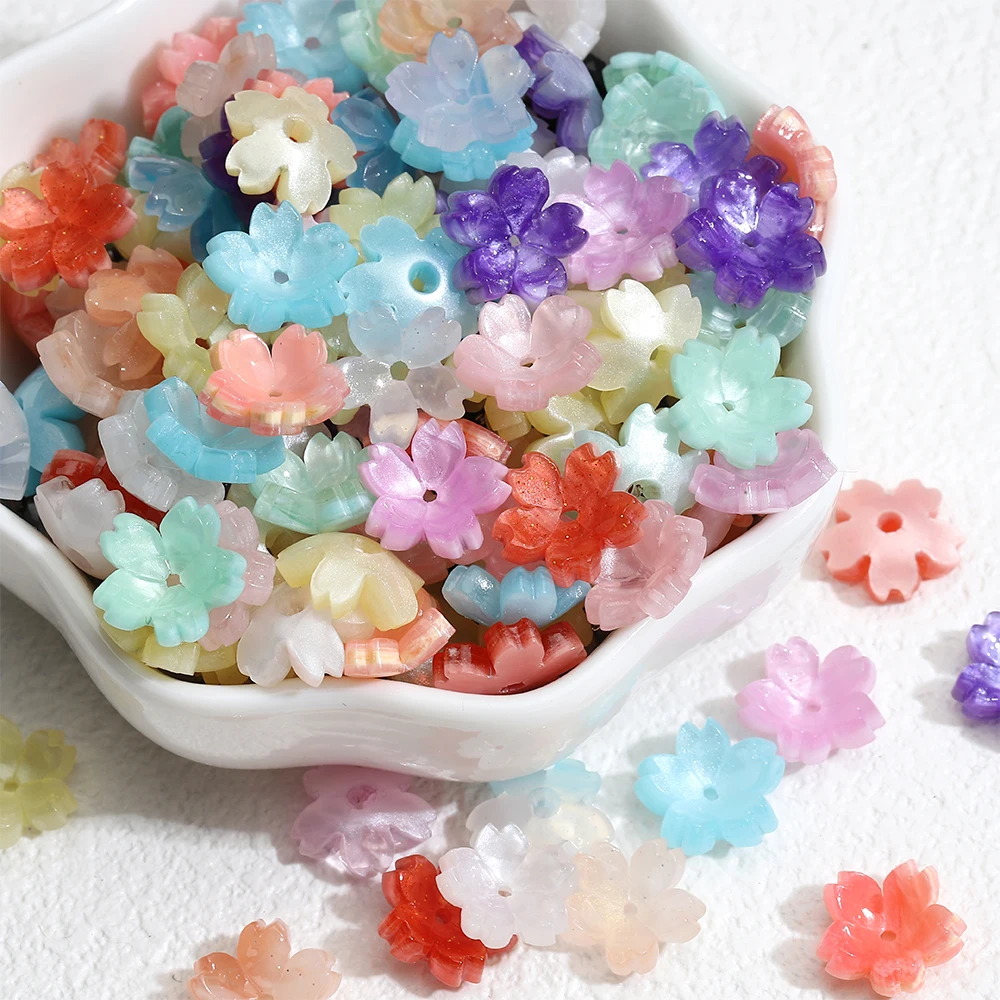 10/20/50pcs Resin Flower Beads Caps Cherry Blossoms Petal Charms Pendants Loose Spacer Bead for Earrings Hair Jewelry Making DIY