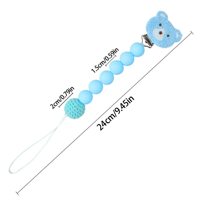 BPA Free Food Grade Silicone Baby Pacifier Clip Chains Soft Silicone Beads Cartoon Bear Newborn Nipple Clips Soother Holder