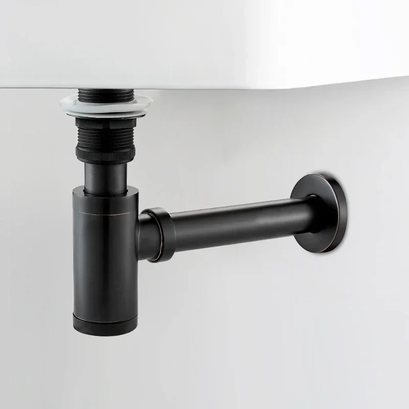 New Bottle Trap Brass Round Siphon Antique color/ Black Drain Kit Bathroom Vanity Basin Pipe Waste With Pop Up Drain XSQ1-8