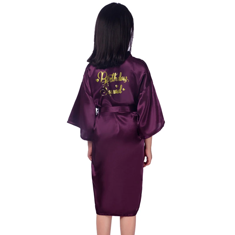 Wholesale Birthday Squad Gold Glitter Girl Robes Children Satin kimono Solid Color Kids Sleepwear for Birthday Spa Party D62