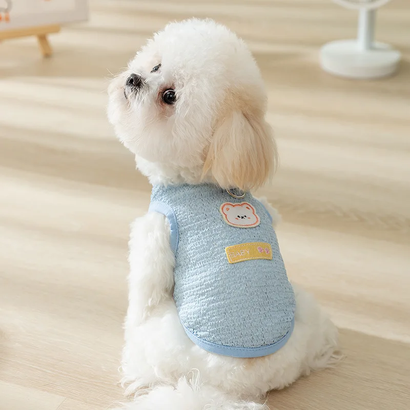 Breathable Puppy Clothes Spring/Summer Cute INS Hollow Bear Patch Traction Tank Top Dog Teddy Pet Cat Clothing Cooling Vest