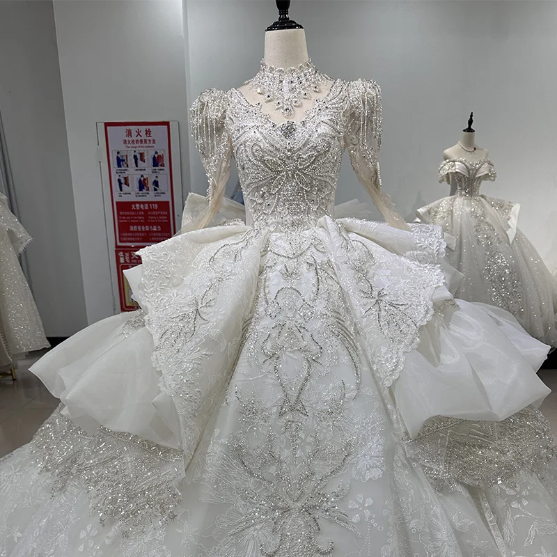 2025 Wedding Dress Minimalist Organza Ball Gown High Neck Empire Wedding Gown For Bride Pearls Lace Sequined Suknia Ślubna