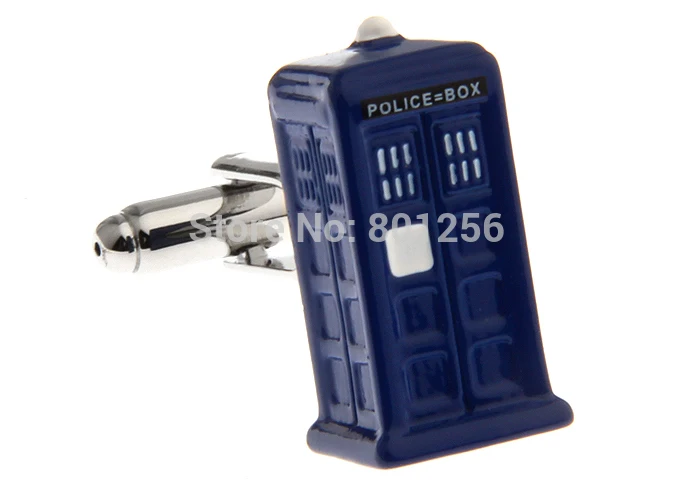   Men's Cufflinks  Blue Color Novel Police Box Design Copper Material Men Cufflinks wholesale&retail