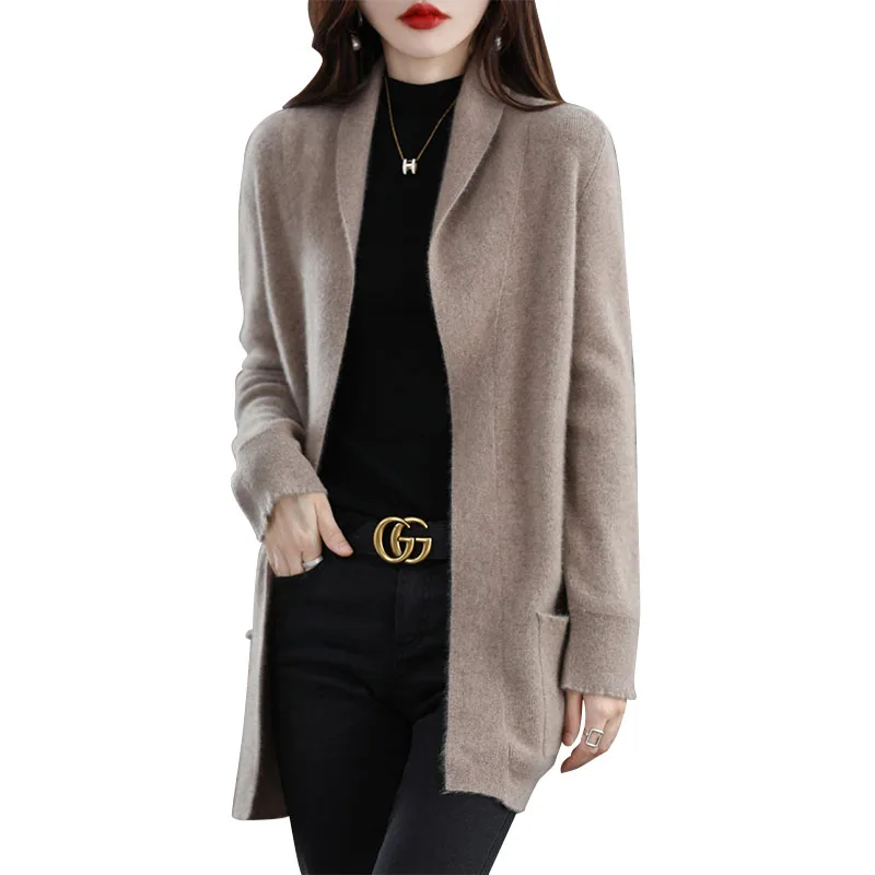 2021 Spring Winter/ Autumn New Fashion 100% Wool Cardigan Women\'s Long Sleeve Knitted Jacket Coat Cashmere Sweater Standard