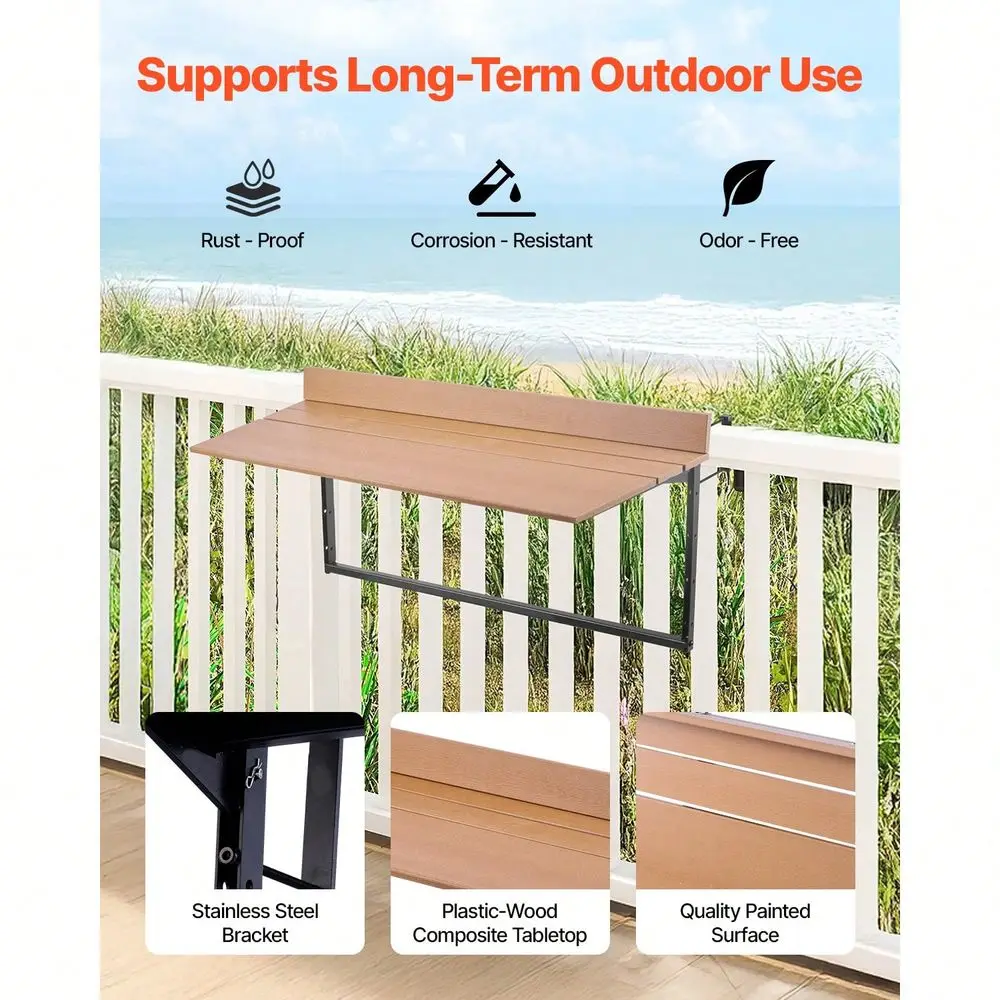 

Hanging Table 15 X 39 Inches 19 X 24 Inches 25 X 24 Inches Plastic Wood Metal Folding Balcony Railing Table Outdoor Balcony
