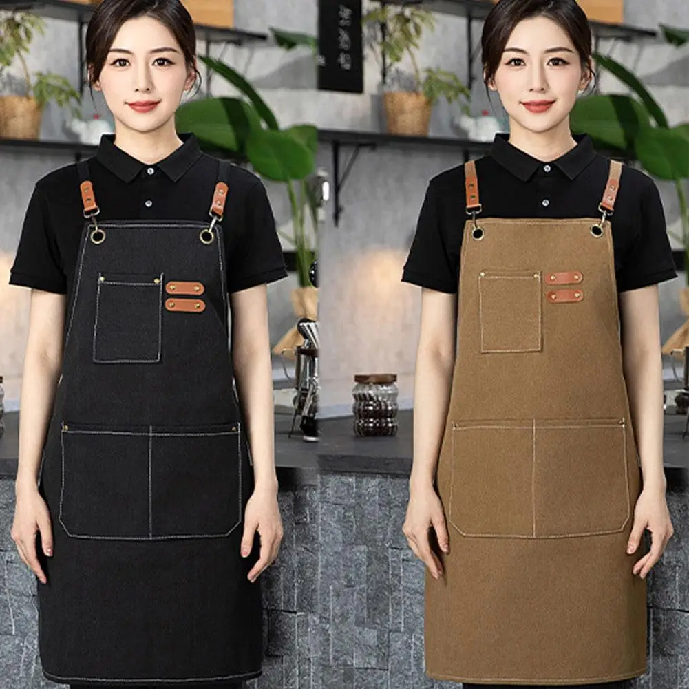 Household Canvas Apron Oil-proof Can Wipe Hands Kitchen CookingMen Women Adult With Tool Pockets Fashion Coffee Over Apron