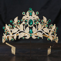 KMVEXO Royal Queen Crystal Leaf Diadem Bridal Crown Pageant Tiaras Combs Headdress Bride Wedding Dress Hair Jewelry Accessories