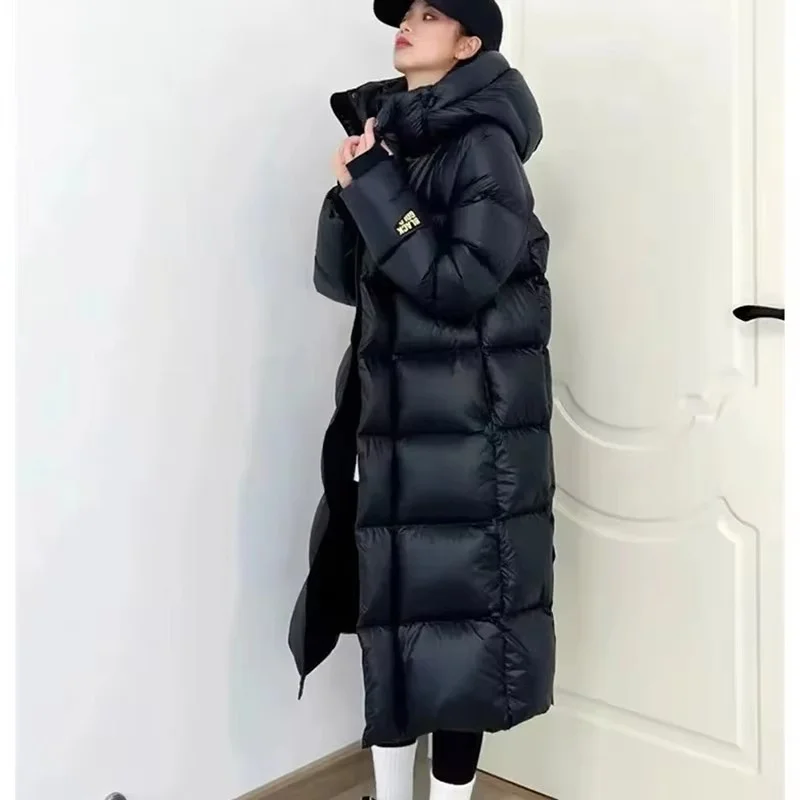 Winter Women Loose Cotton Padded Jacket Korean Ladies Long Over The Knee Puffer Coat Female Hooded Black Warm Cotton Padded