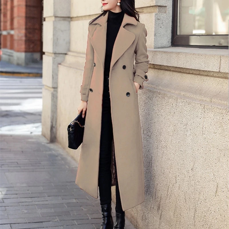 Women‘s Coat Winter Korean Fashion Long Coated Thickened Woolen Winter Coat for Women Black Coat Harajuku