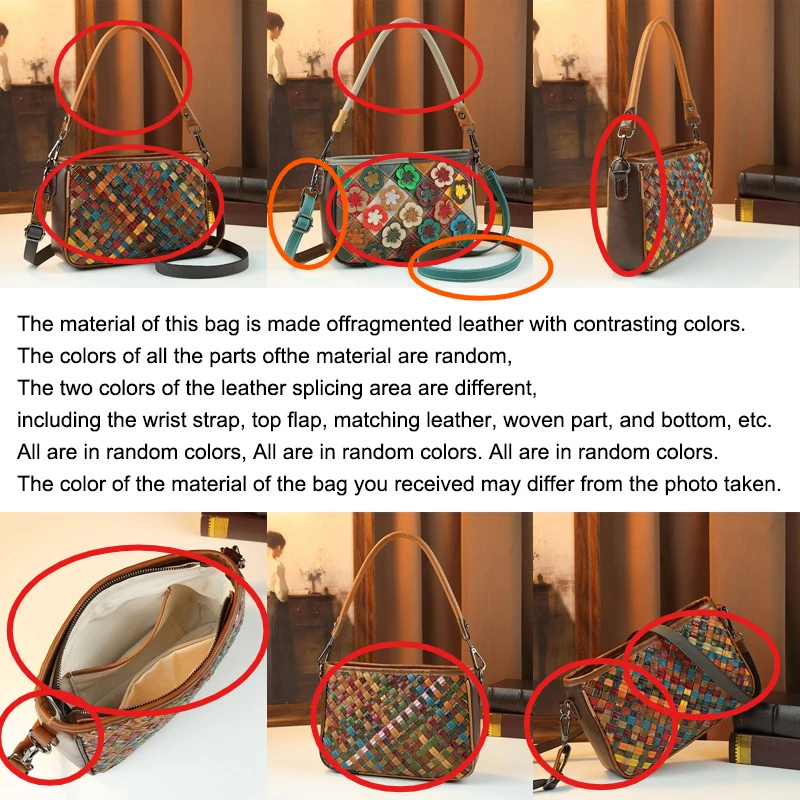 Retro Colorful Woven Genuine Leather Shoulder Bag Luxury Hand-Woven Multi-Color Patchwork Crossbody Bag Vintage Underarm Bag view 5