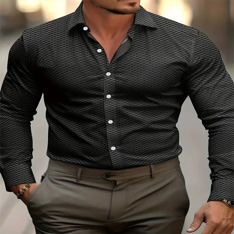 

Fashion 2026 Men's Shirt Button Shirt Casual Shirt Black Long Sleeve Plaid Lapel Streetwear Casual Comfortable