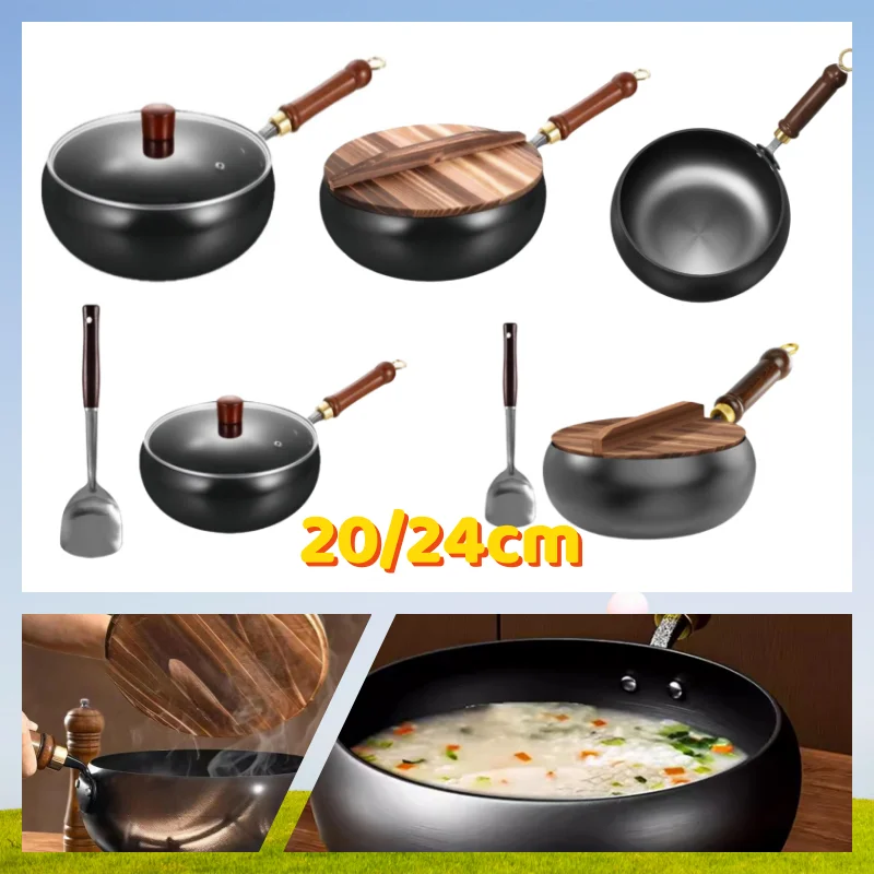 

Handmade Forging Non-stick Pan 20/24CM Household Stir Fry Stew Pot Flat Bottom Small Frying Pan Kitchen Gas Stove Universal Pan