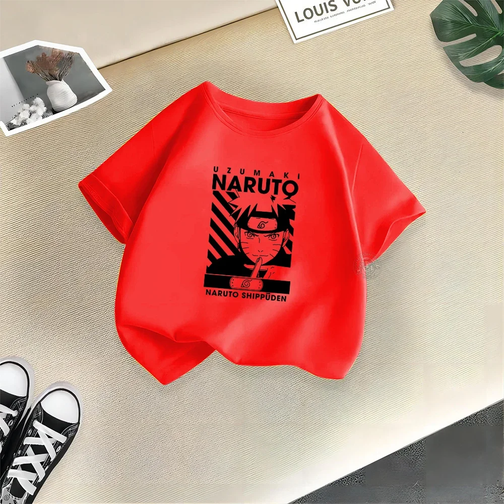 Camiseta de algodón 100% con estampado creativo de Naruto para niños y niñas, top informal de verano, cómodo, fresco