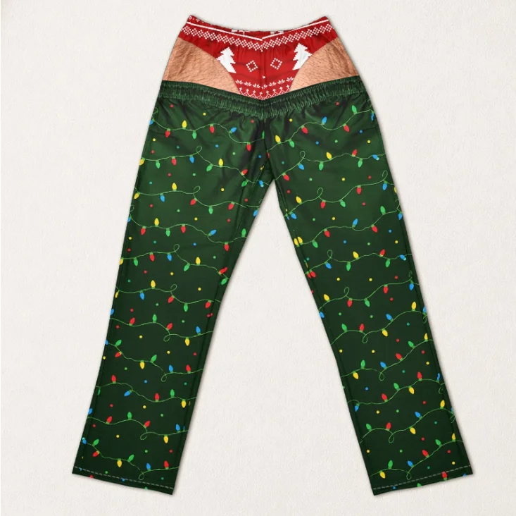 Neue, lustige, unisex-Hose mit ausgeschnittenem Gesäß und Weihnachtslicht-Motiv, gerade geschnitten, als originelle Hose für Weihnachtsfeiern, Feiertage und Freizeitkleidung. – Detail 13