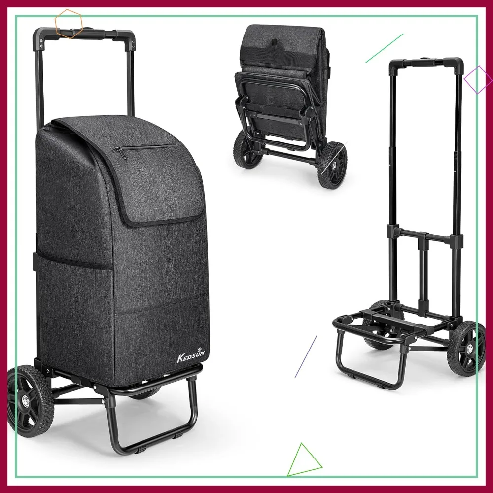 

2-in-1 Foldable Grocery Cart with Wheels, 330 lbs Capacity, Waterproof Tote Bag for Shopping, School, Laundry, Craft Shows