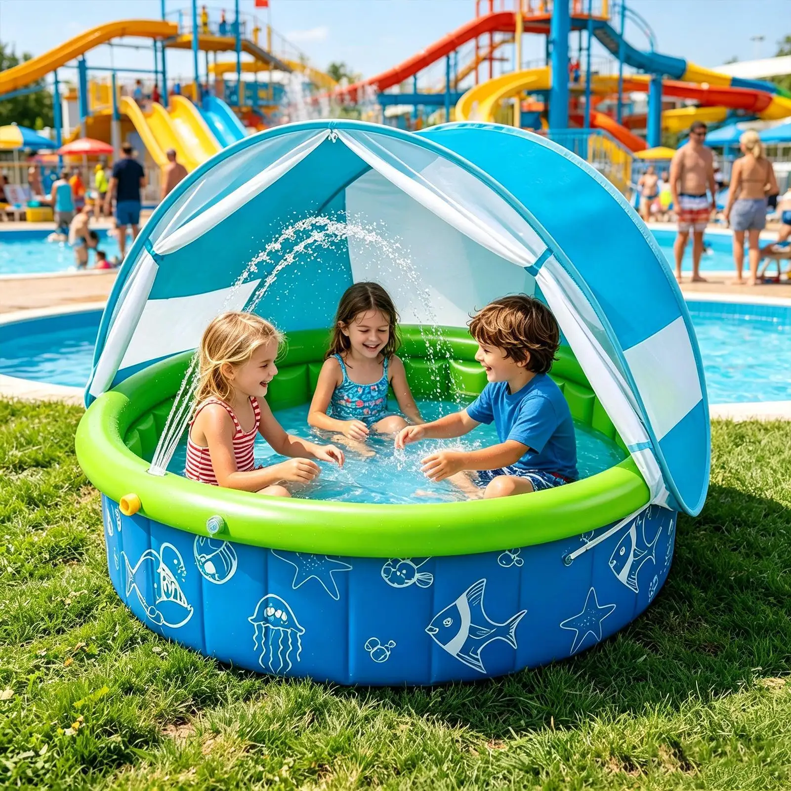 Kids Summer Home Outdoor Swimming Pool Spacious Space-Saving Sun Protection Kids Pool Quick Setup Portable Shade Pool for Yard