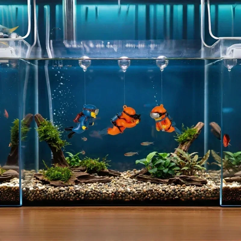 Floating Diver Fish Tank Ornament Cute PVC Suspended Diver Figurine Diving Gear Vivid Underwater Aquarium Landscape Decor Gift