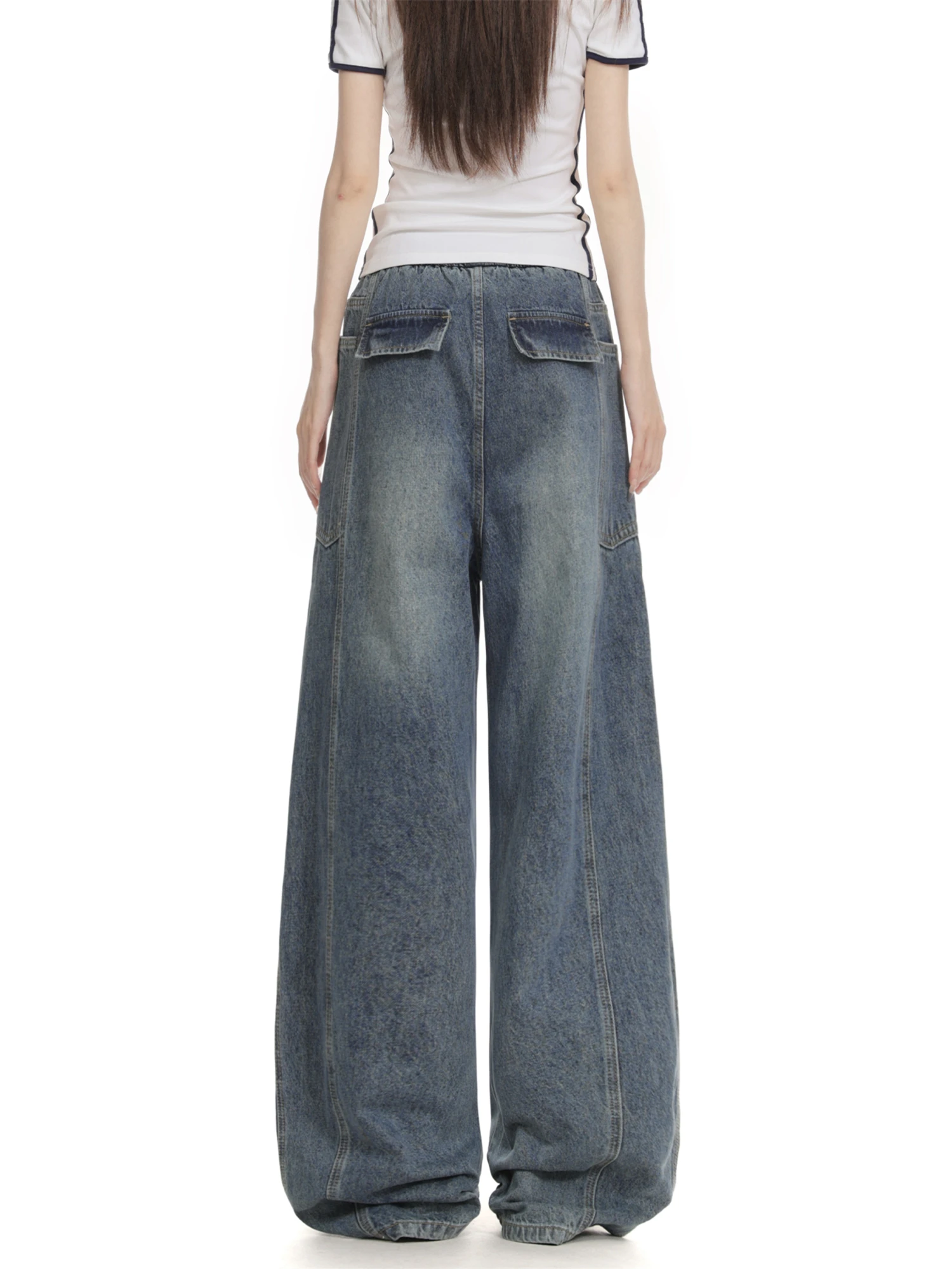 Женские уличные мешковатые джинсы Y2K, винтажные потертые джинсы с завязками на талии, брюки ide, повседневные модные брюки