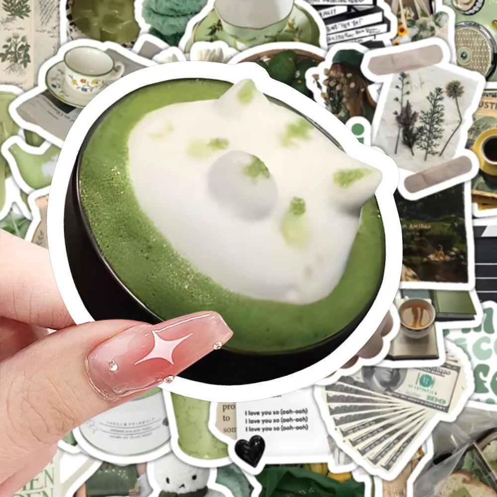 

60PCS Korean Ins Style Green Small Items Graffiti Stickers Fresh and Creative Decorative Suitcase Tablet Mobile Phone Case Decal