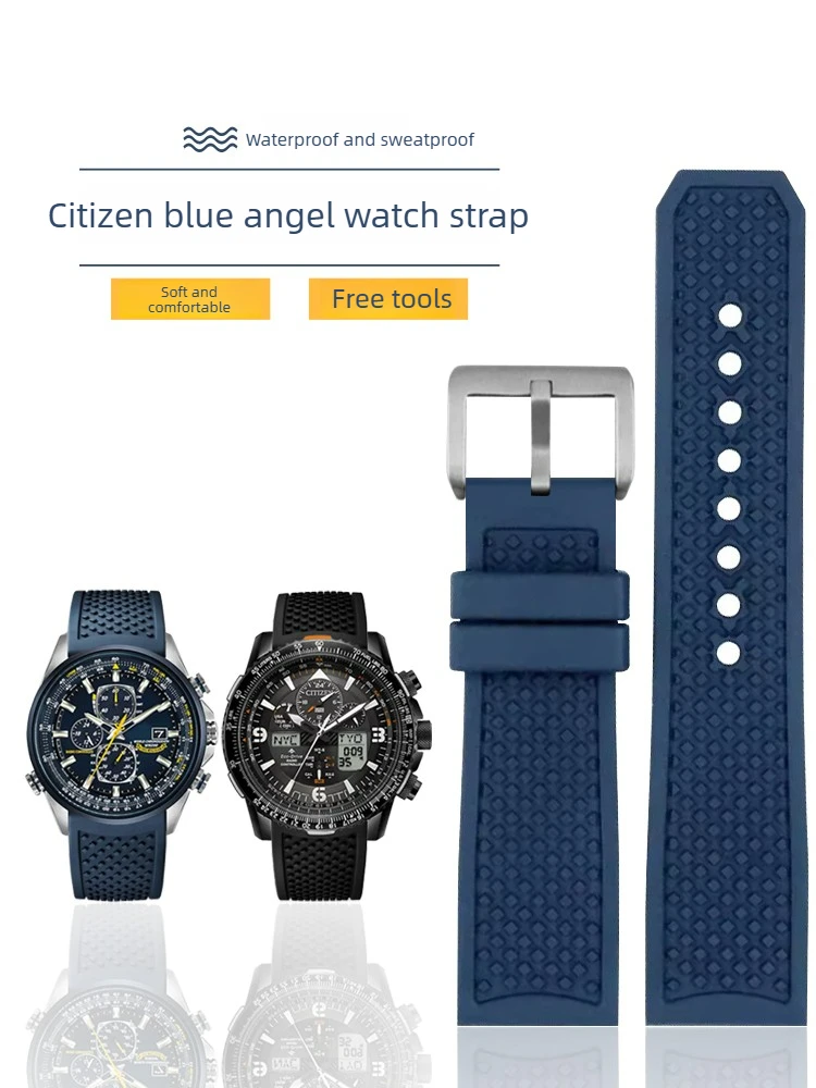 Suitable for Citizen Fluororubber Watch with Blue Angel Generation AT8020 Blue Waterproof Bracelet Men's 23mm