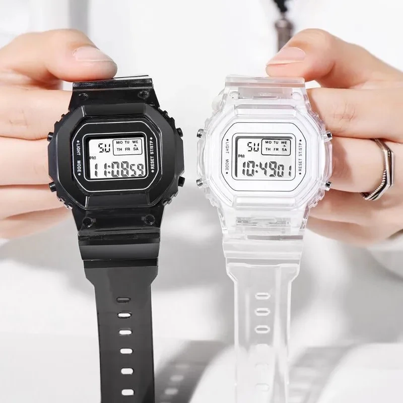 2024 Men Women Watches Black White Casual Transparent Digital Sport Watch Lover\'s Gift Clock Children Wristwatch Couple Clock