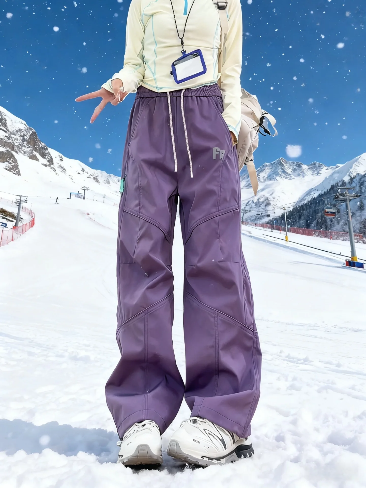 

American Sle Tee-Proof Fce Lined Thiened Snow Pants Purple for Men And Women Autumn Winter Straight Leg Casual Trousers