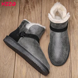 KZZO Men's Size 37-48 Australia Snow Boots Winter Waterproof Sheepskin Leather Natural Fur Wool Lined Ankle Warm Shoes Black