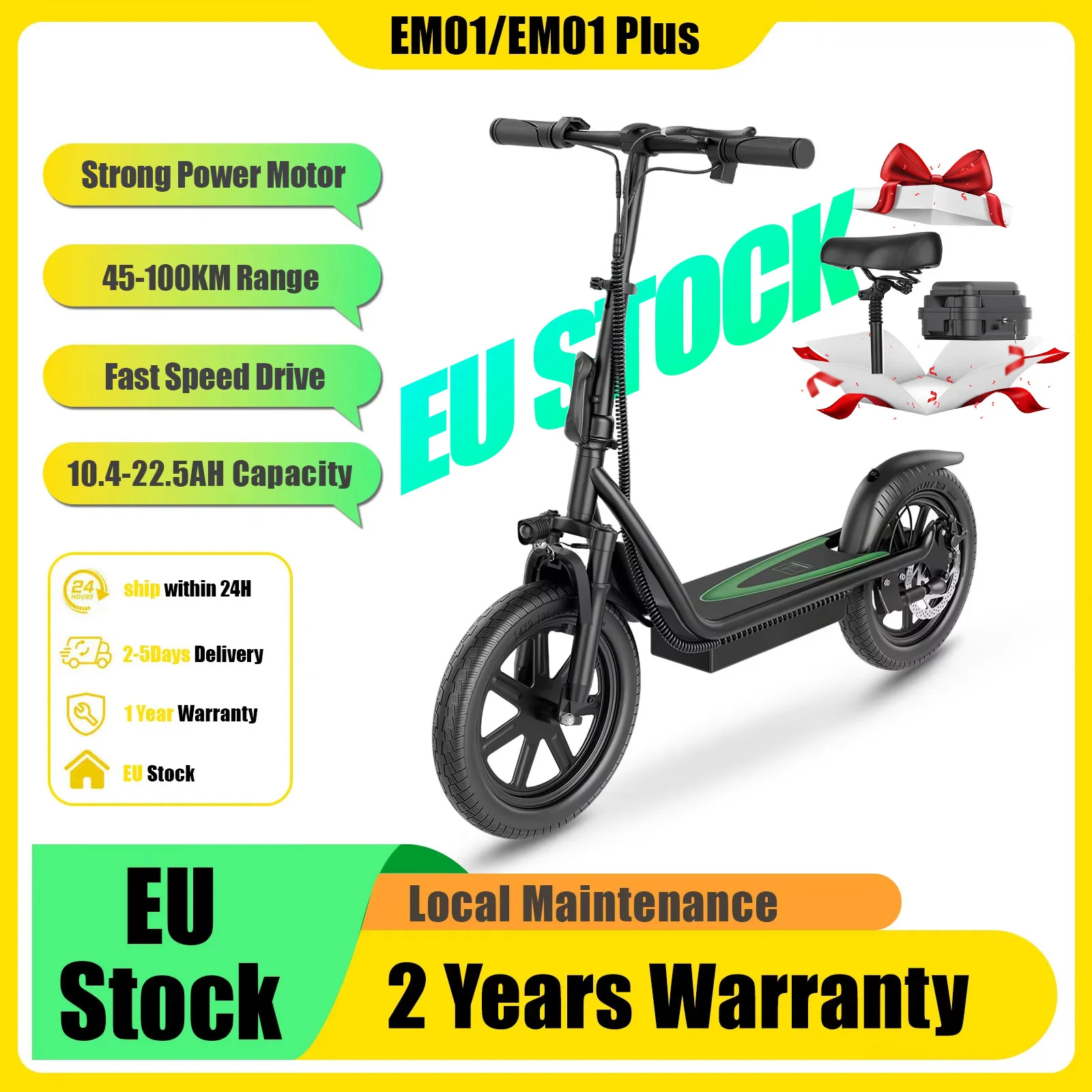 JUICEASE NEUES Design EM01/EM01 PLUS Elektroroller 45-100KM Maximale Reichweite Faltbarer Elektro-Kickscooter mit 14-Zoll-Reifen Wasserdichter E-Scooter