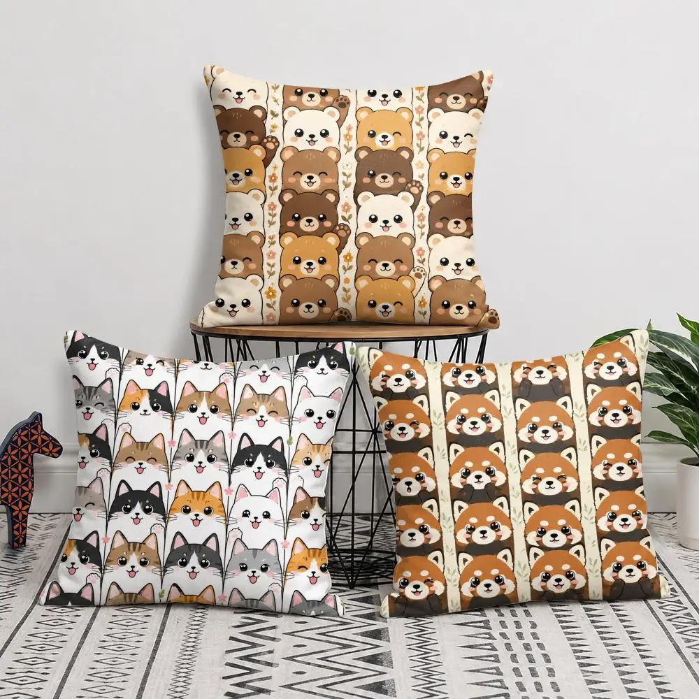 Cute Animal Face Seamless Cushion Cover Short Plush Soft Double-Sided Printing Pillow Case Cozy Sofa Bedroom Home Decor Gift