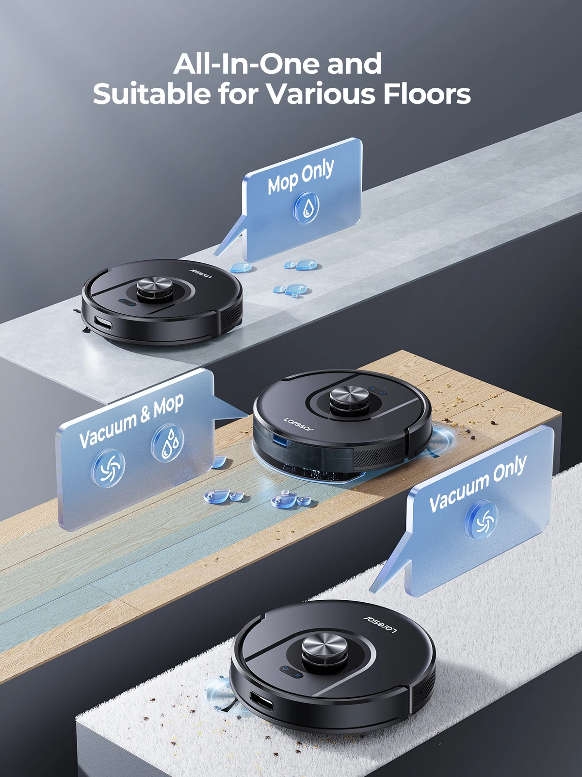 Laresar 01 Roboter-Staubsauger Mopp LDS Lidar-Navigation 5000 Pa Smart Planned Mapping Home Bodenwaschen Teppich Tierhaare reinigen