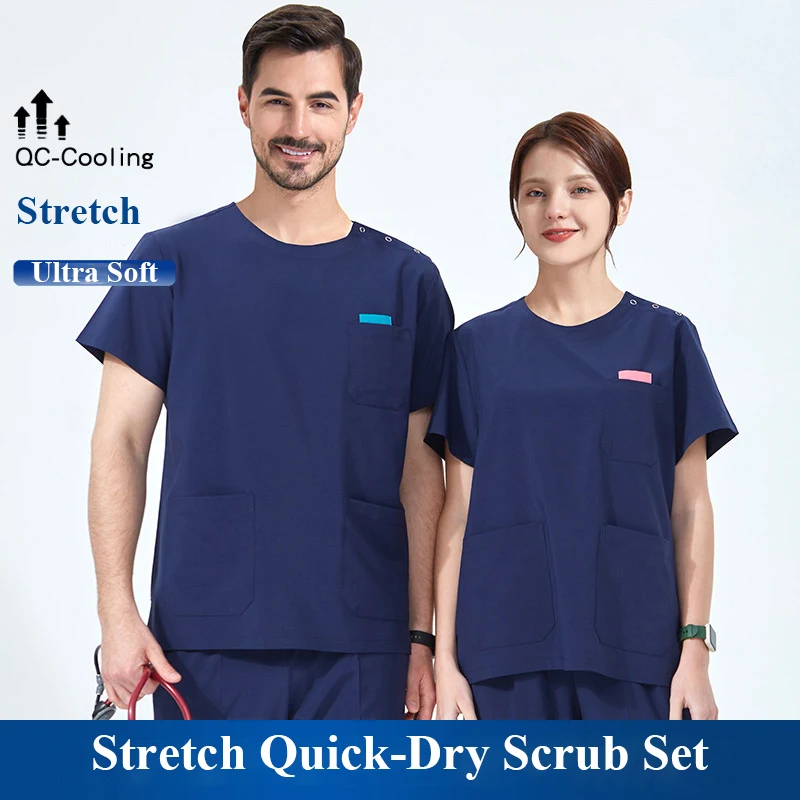 Women's Medical Scrub Uniforms Quick-Dry 4-way Stretch Nursing Dentist Suits Clinical Top and Pant Comfortable Nurse Set Women