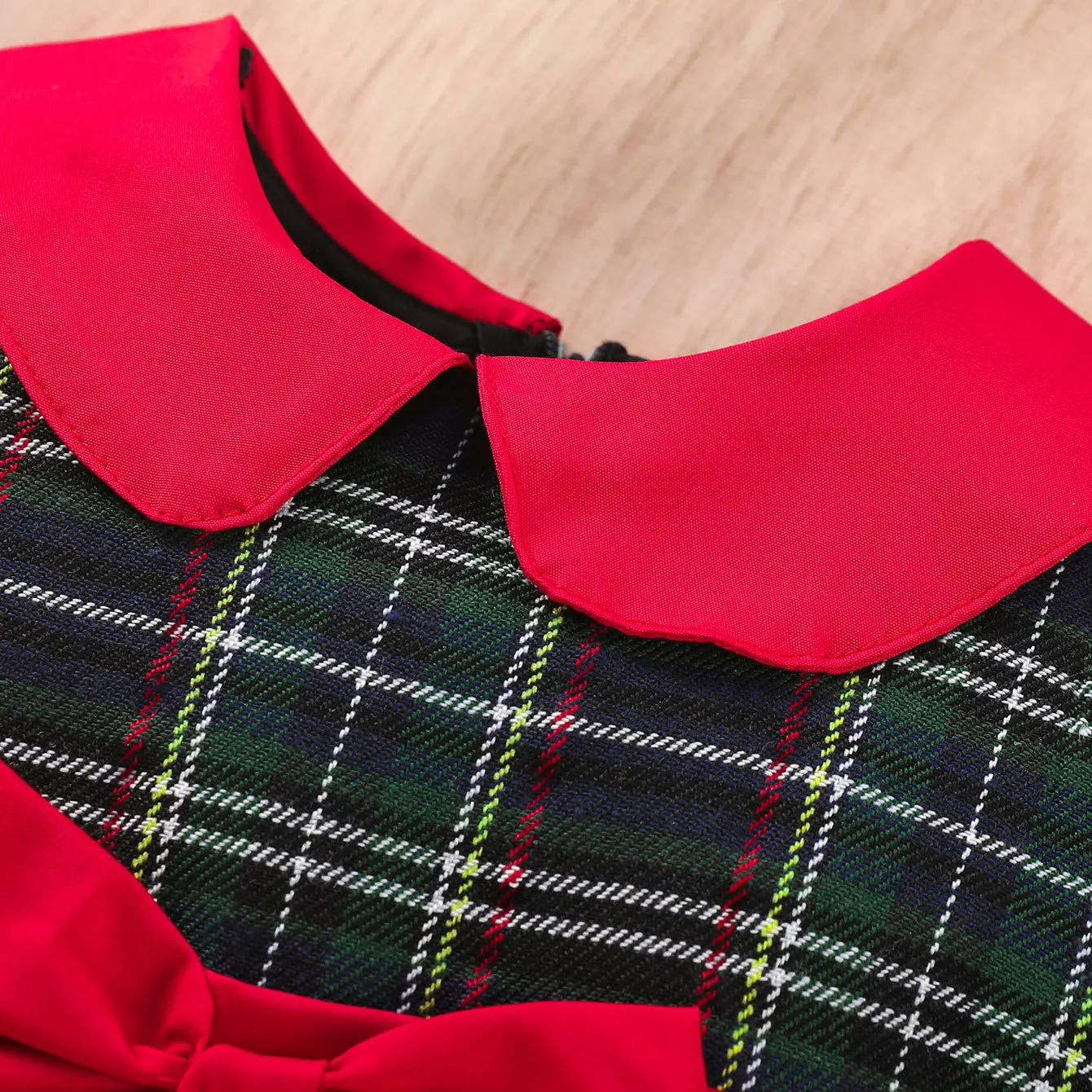 2024 Fashion Girls Christmas Dress Princess Long Sleeve Peter Pan Collar Plaid Bow Ball Gown