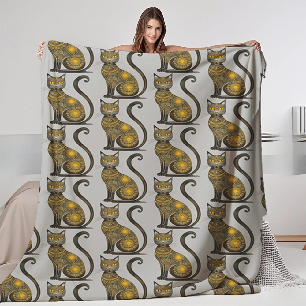 

Simple Modern Seasonal Decor Flannel Bed Blanket Ethnic Grey Cat Bedcover Decorative Throw Machine-washable Blankets