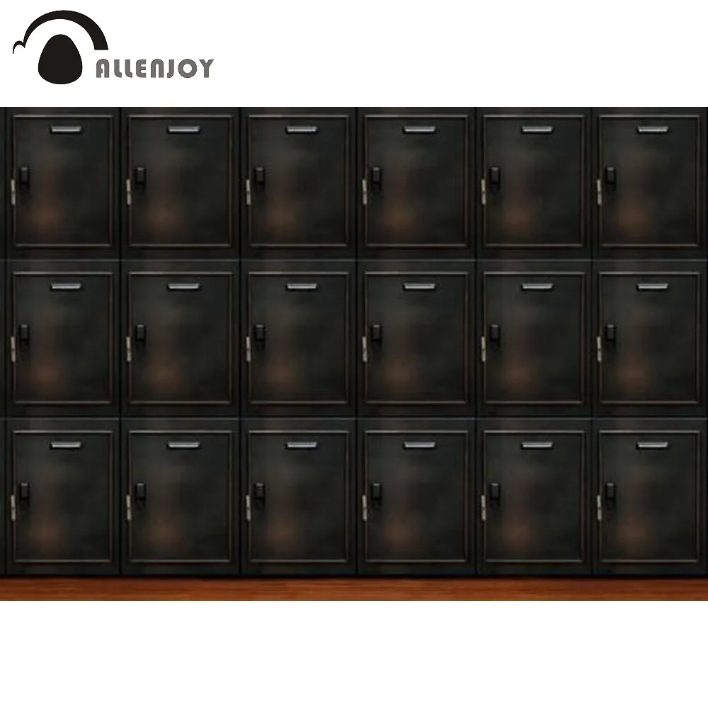 Allenjoy Dark Bronze Locker Photography Backdrop Metal Drawer Wooden Floor Photoshoot Background