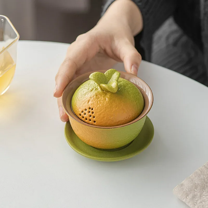Bionic Orange Tea Tureen Outdoor Travel Portable Ceramic Kung Fu Tea Teaware Creative Camping Handmade Tea Brewer Gifts