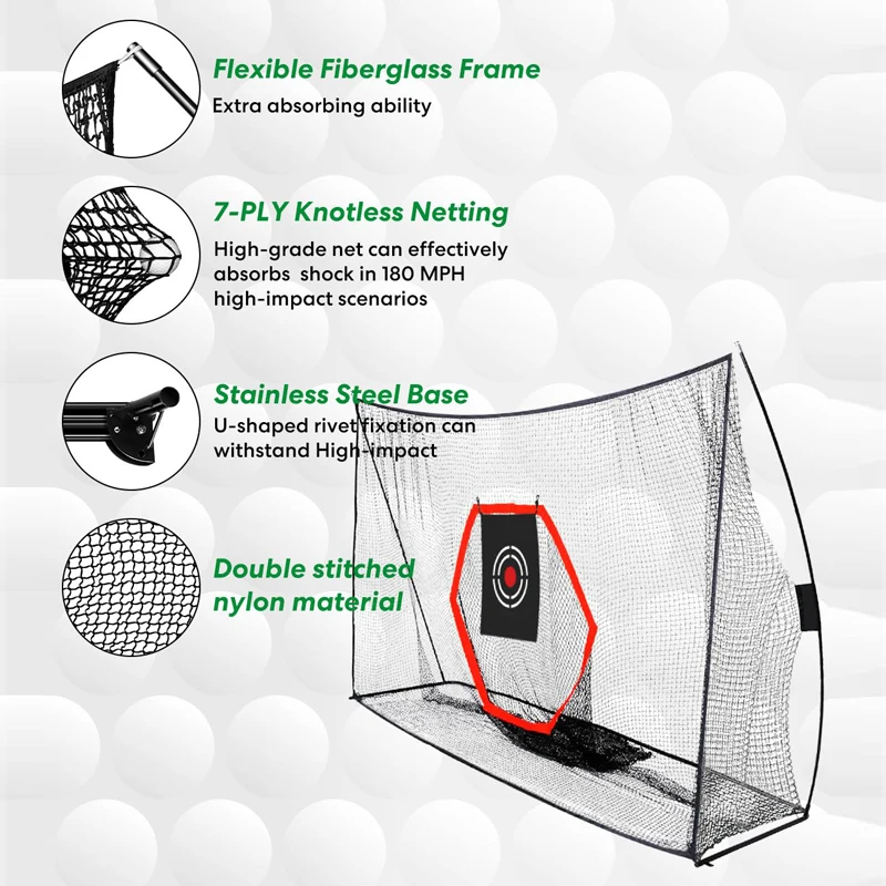 10x7 ft Golf Practice Hitting Net with Golf Mat Heavy Duty Golf Nets with Center Target indoor Outdoor Chipping Training Net