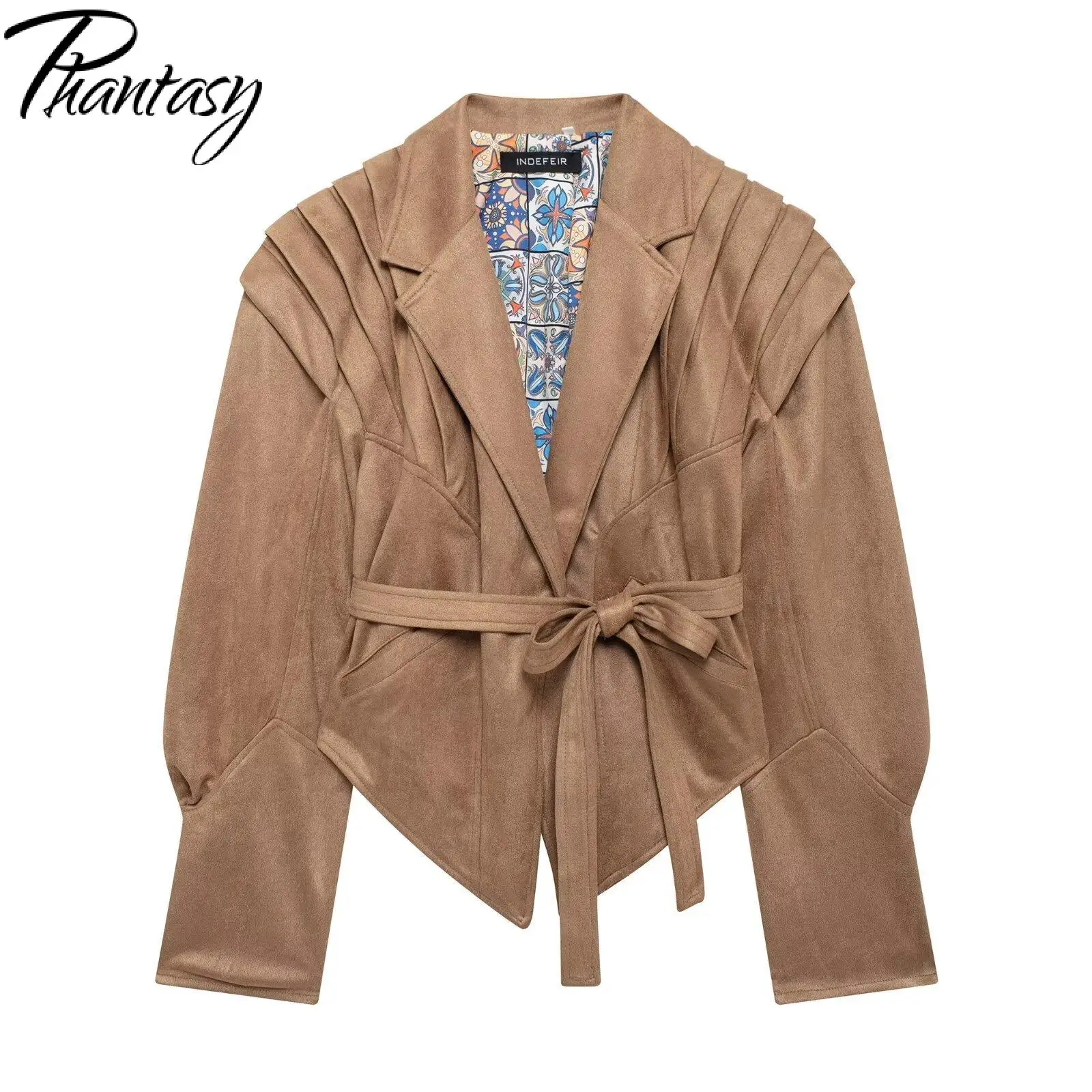 판타지 레이디 레이스업 재킷 가을 러플 빈티지 솔리드 컬러 롱 슬리브 코트 2025 여성 패션 하이 스트리트 아우터웨어