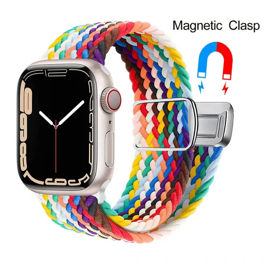 Braided Loop Strap for Apple Watch Band 44mm 40mm 49mm 45mm 41mm 42mm 38mm Nylon Solo Bracelet iWatch Series Ultra 8 7 6 5 4 SE