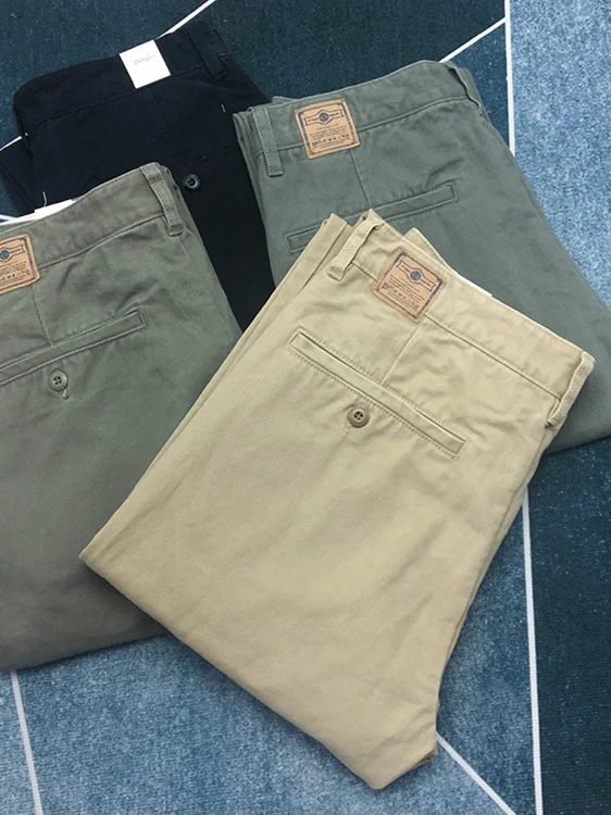 

Pure Cotton Men's Casual Pants American Sle Workwear Khaki Straight Leg Loose Fit Spring Autumn Japanese Work Trousers