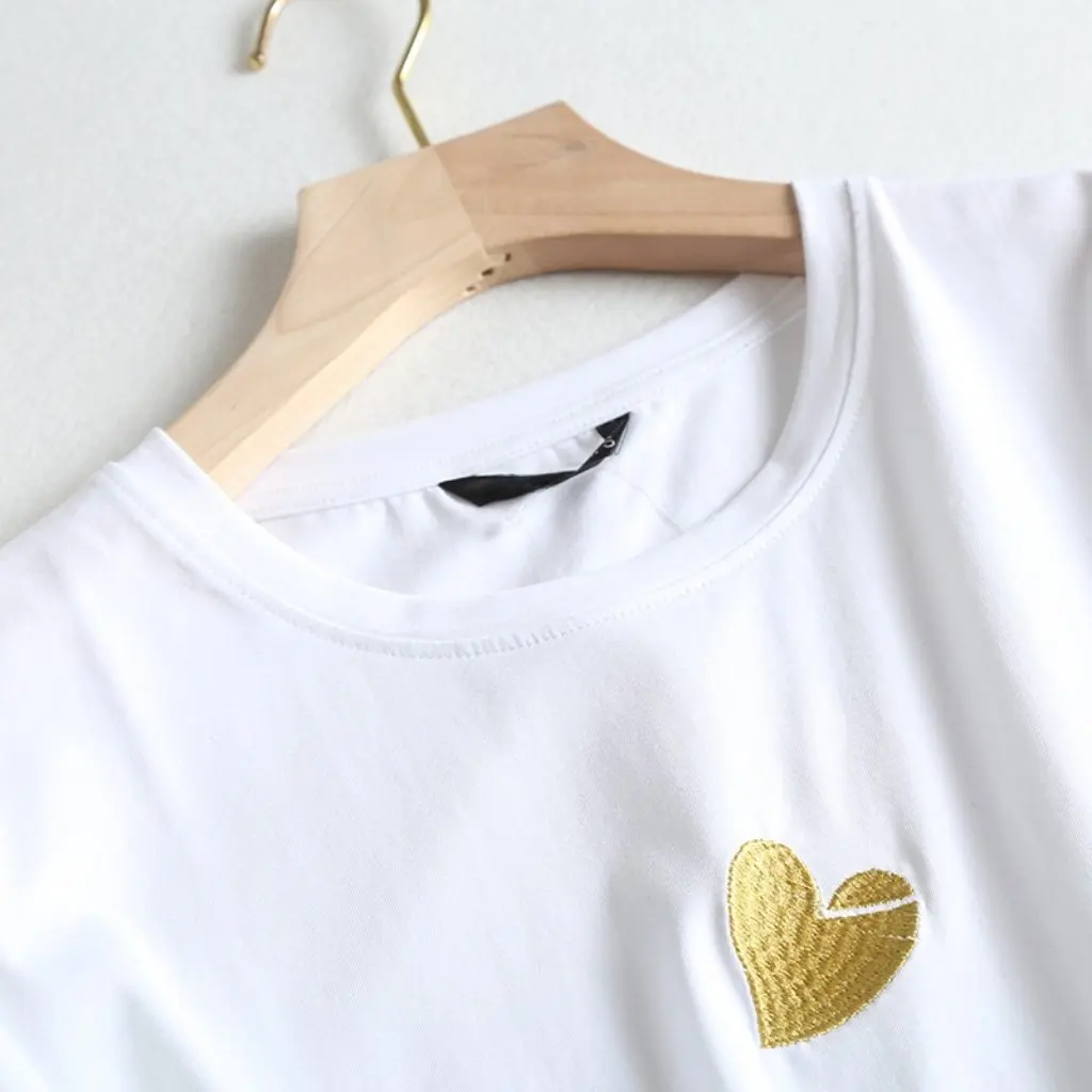 

Casual Women's Embroidered Yellow Heart T-Shirt Spring Summer New Style 32DING3-D025 Fashionable Top for Ladies