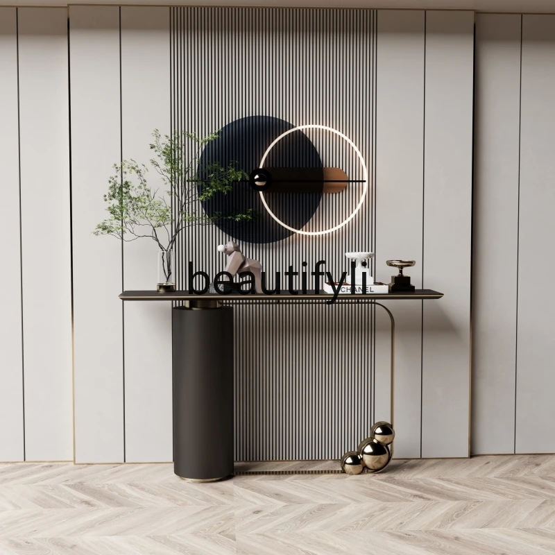 Type solid wood porch cabinet semi-round table black transparent creative simple decorative cabinet